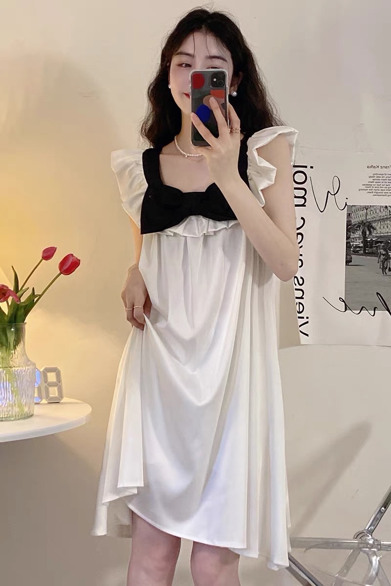 レディース ルームウェア 冷感素材ルームワンピース 大きなリボン付き部屋着