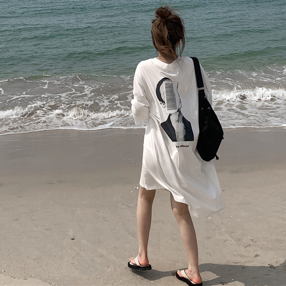 レディース ルームウェア ゆったり長袖ワンピース バックプリント ルームウェア