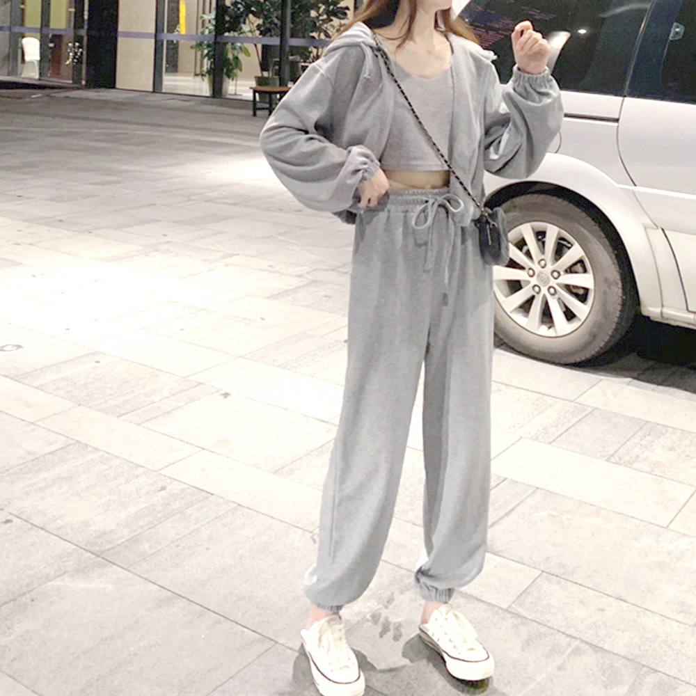 レディースルームウェアセットアップフード付きスウェット三点