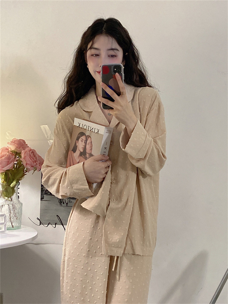 レディース ルームウェア ドット柄長袖パジャマ上下セット レディースルームウェア