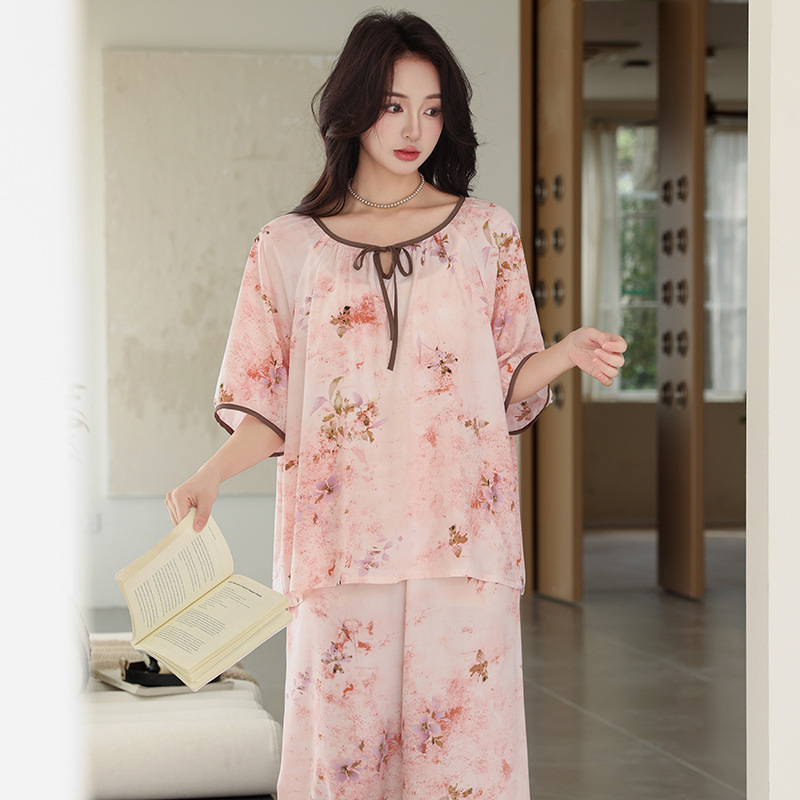 レディース ルームウェア 花柄半袖パジャマセットアップルームウェア