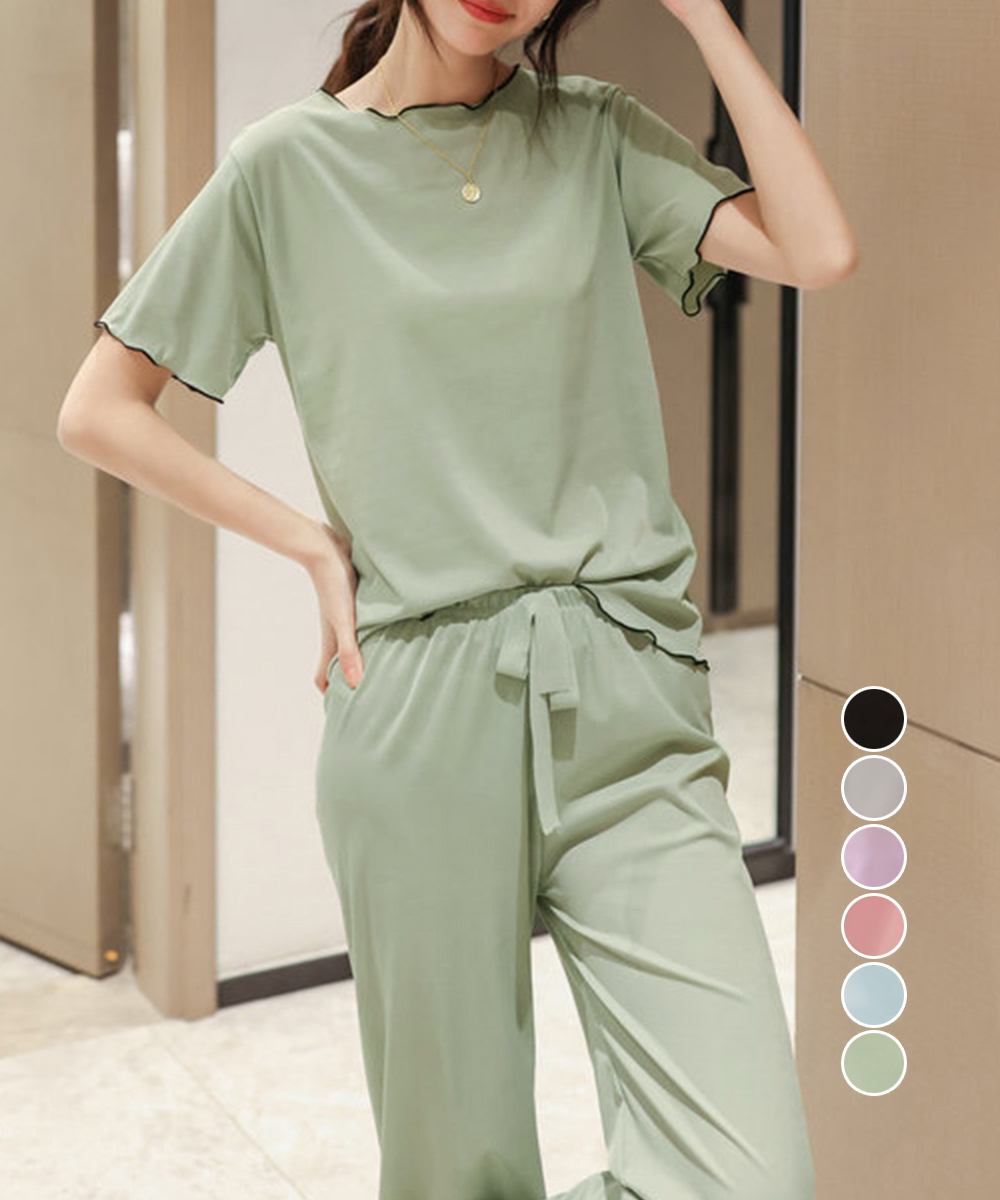 レディース ルームウェア 夏用レディースルームウェア半袖長ズボンセット