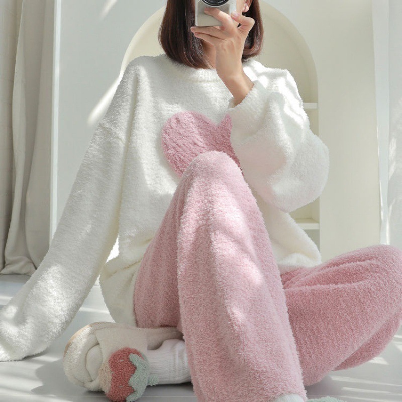 レディース ルームウェア もこもこボア素材の上下セット長袖部屋着