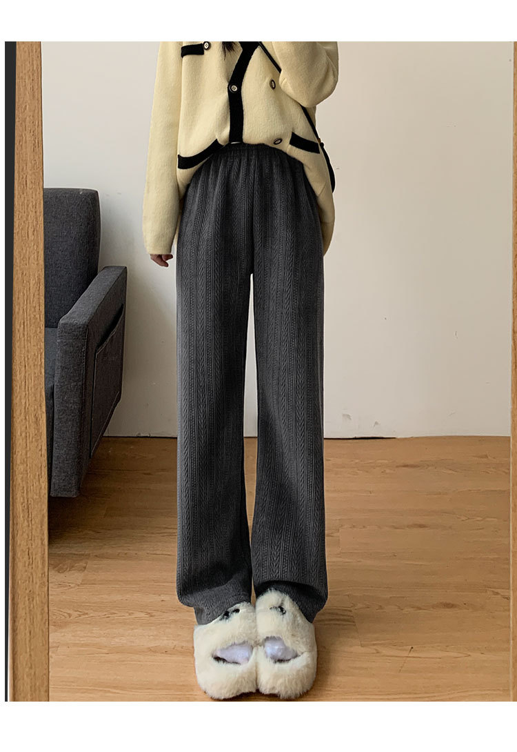 レディース ルームウェア 裏起毛ケーブル編みニットパンツ体型カバーロング