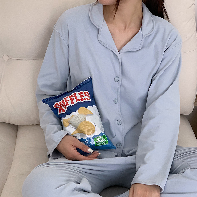 レディース ルームウェア前開き襟付き長袖パジャマ上下セット前開きタイプ