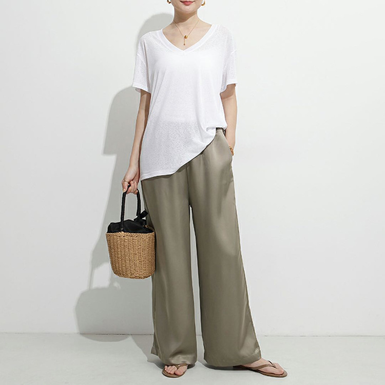 レディース ルームウェア ゆったりワイドパンツ ウエストゴム ハイウエスト