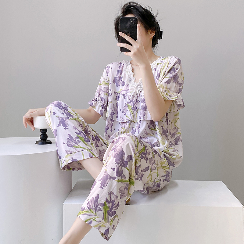 レディース ルームウェア 豹柄半袖パジャマセットアップ女性用部屋着