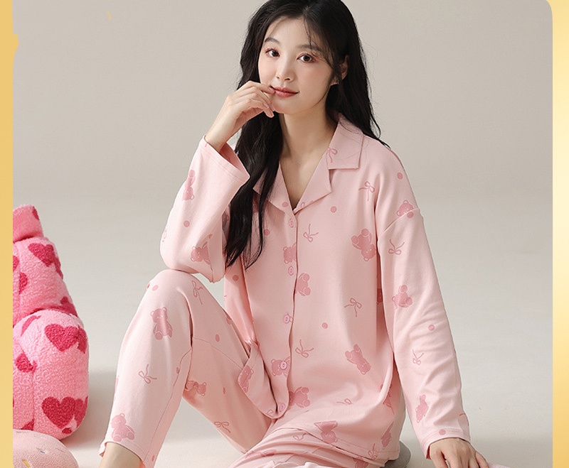 レディースルームウェアセットアップ綿素材可愛い柄付き