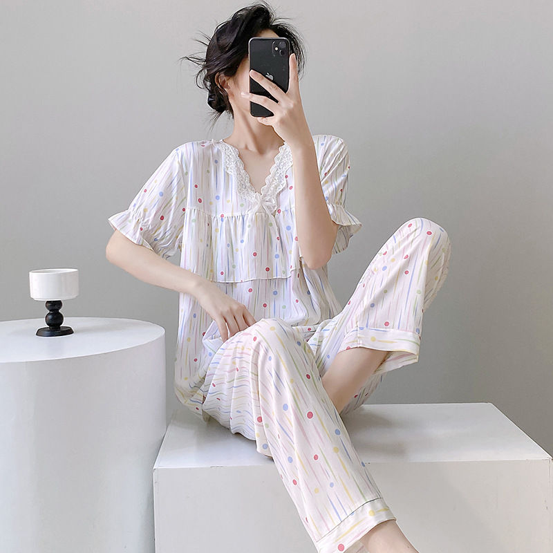 レディース ルームウェア 豹柄半袖パジャマセットアップ女性用部屋着