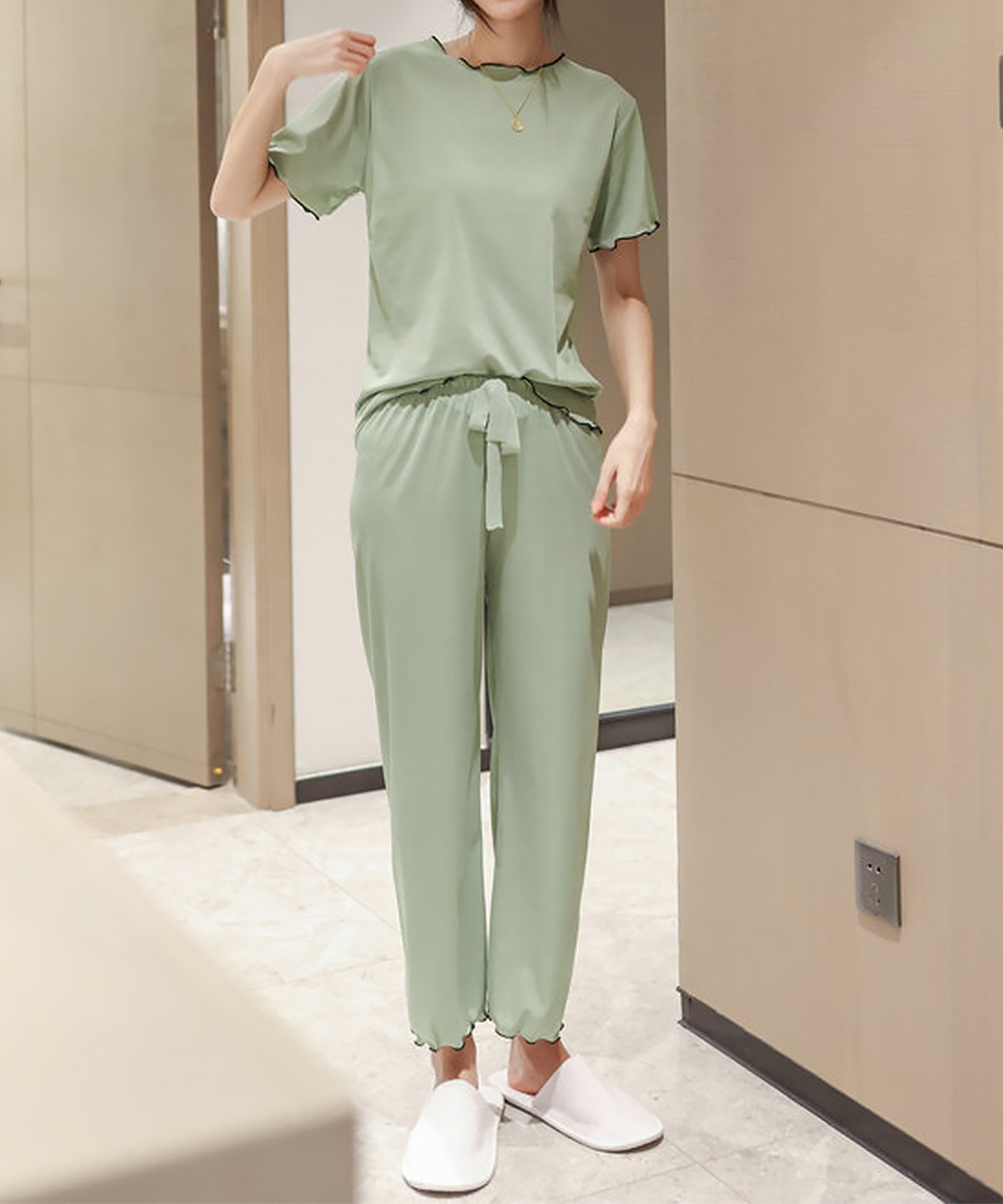 レディース ルームウェア 夏用レディースルームウェア半袖長ズボンセット