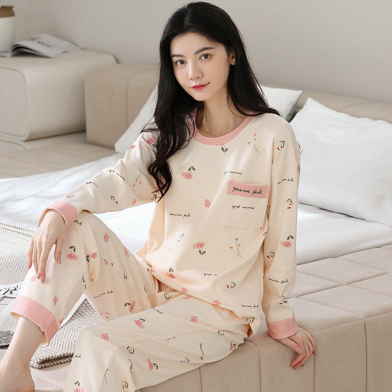 レディース ルームウェア かわいいイラストプリント長袖パジャマ上下セット