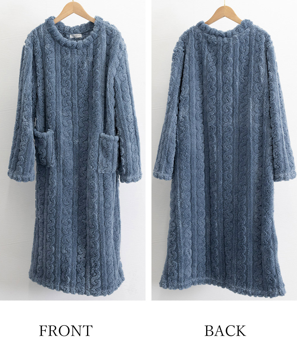 レディース ルームウェア ケーブル編みもこもこワンピースパジャマ