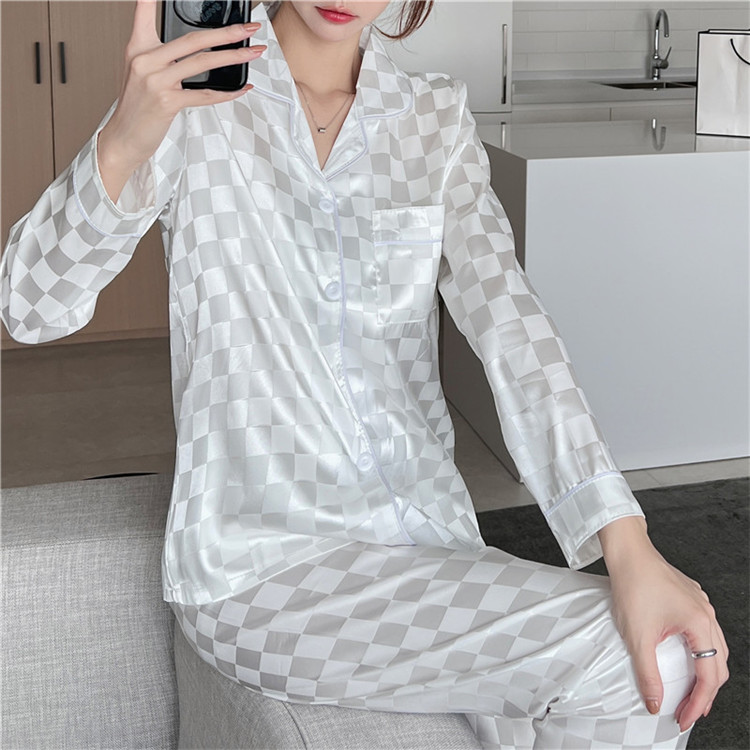 レディース ルームウェア チェック柄長袖前開きパジャマセット