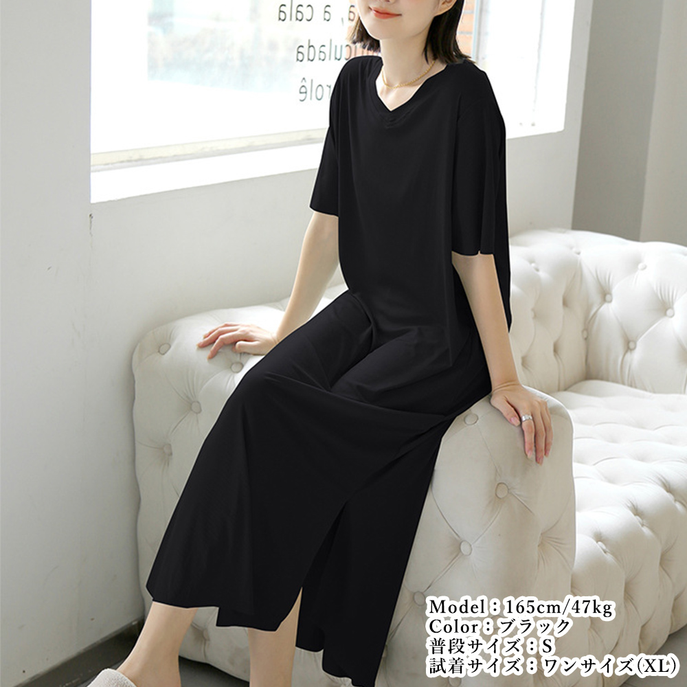 レディース ルームウェア 涼感半袖ワンピース体型カバールームウェア