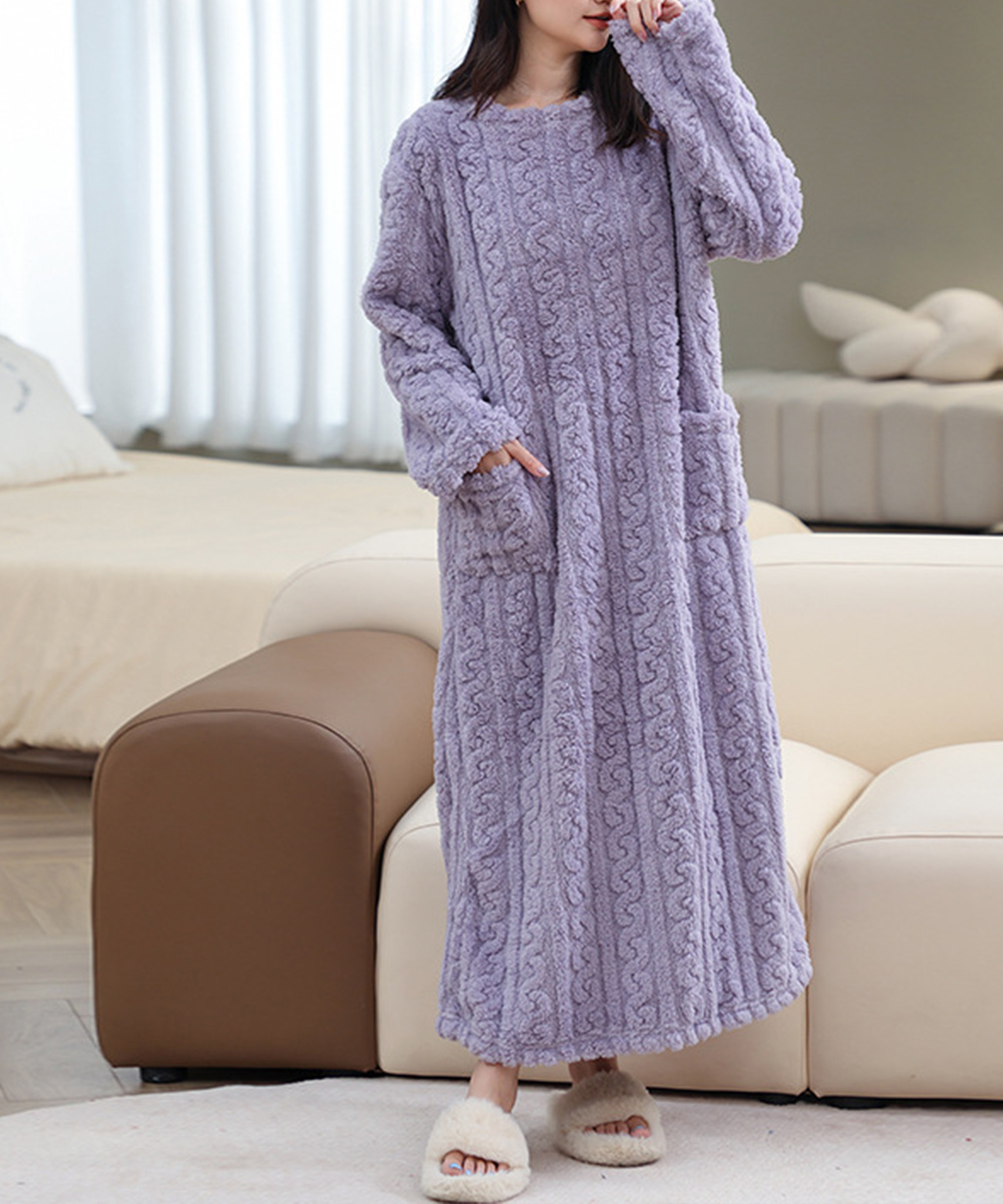 レディース ルームウェア ケーブル編みもこもこワンピースパジャマ