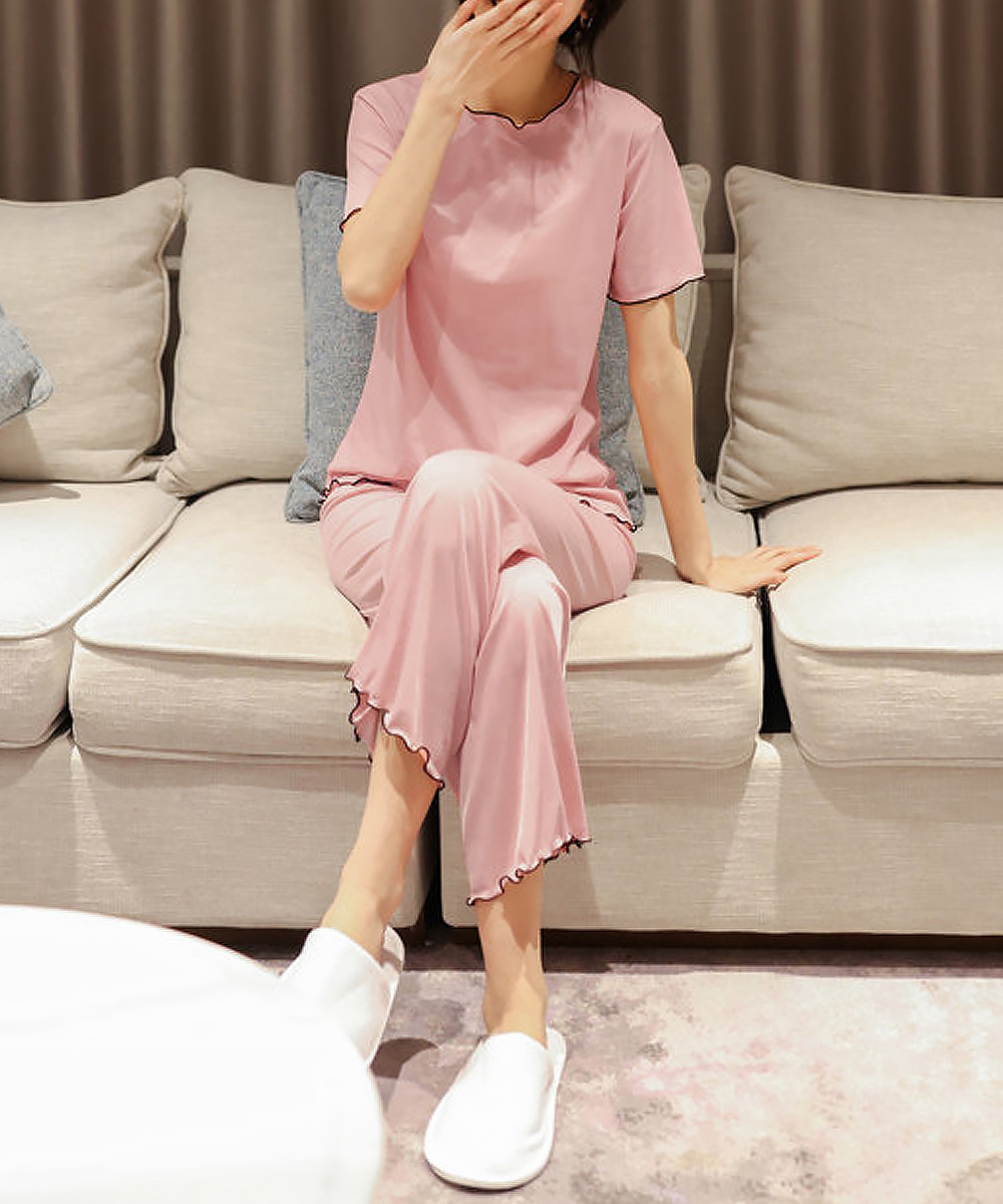 レディース ルームウェア 夏用レディースルームウェア半袖長ズボンセット