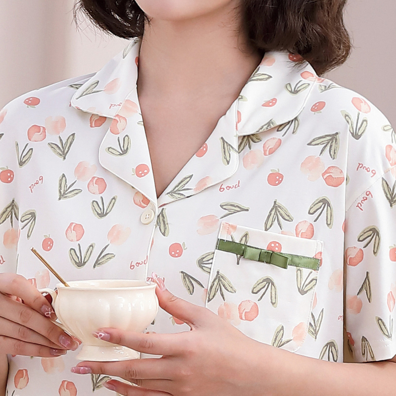 レディース ルームウェア 優美な花柄前開きパジャマセット