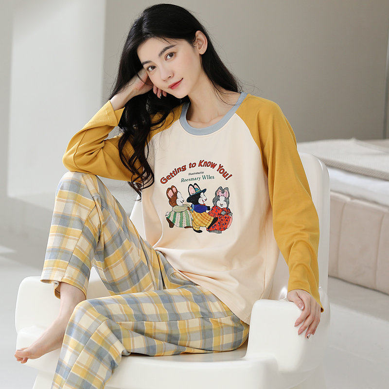 レディース ルームウェア かわいいイラストプリント長袖パジャマ上下セット