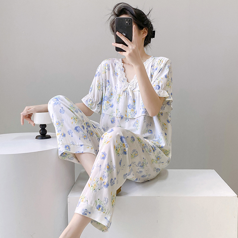 レディース ルームウェア 豹柄半袖パジャマセットアップ女性用部屋着