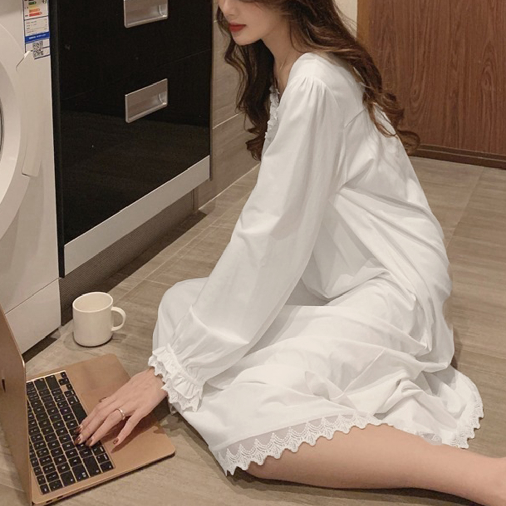 レディース ルームウェア レディース フリル付きパジャマワンピース 長袖半袖選択可