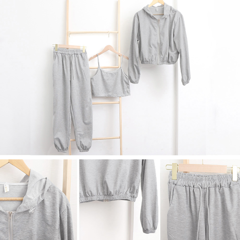 レディースルームウェアセットアップフード付きスウェット三点