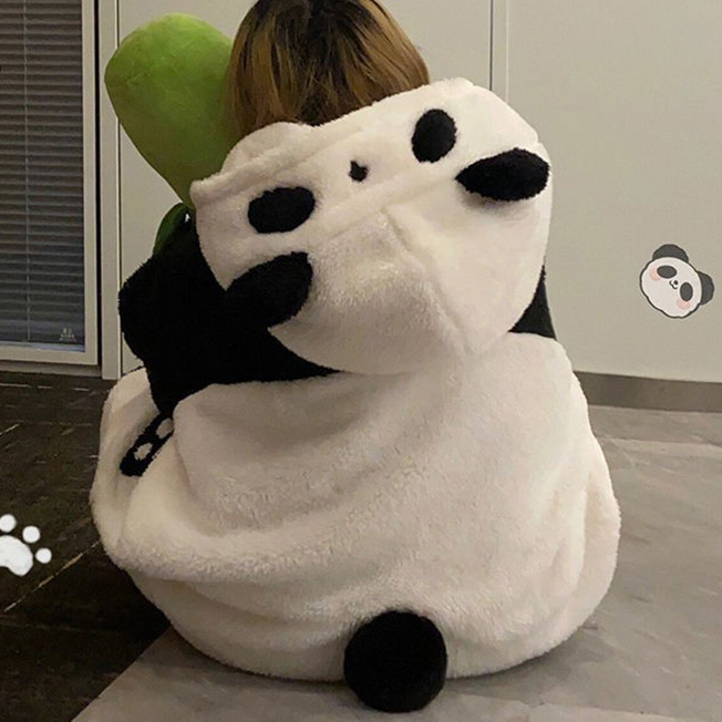 レディースルームウェア前開きパンダ着ぐるみ着る毛布