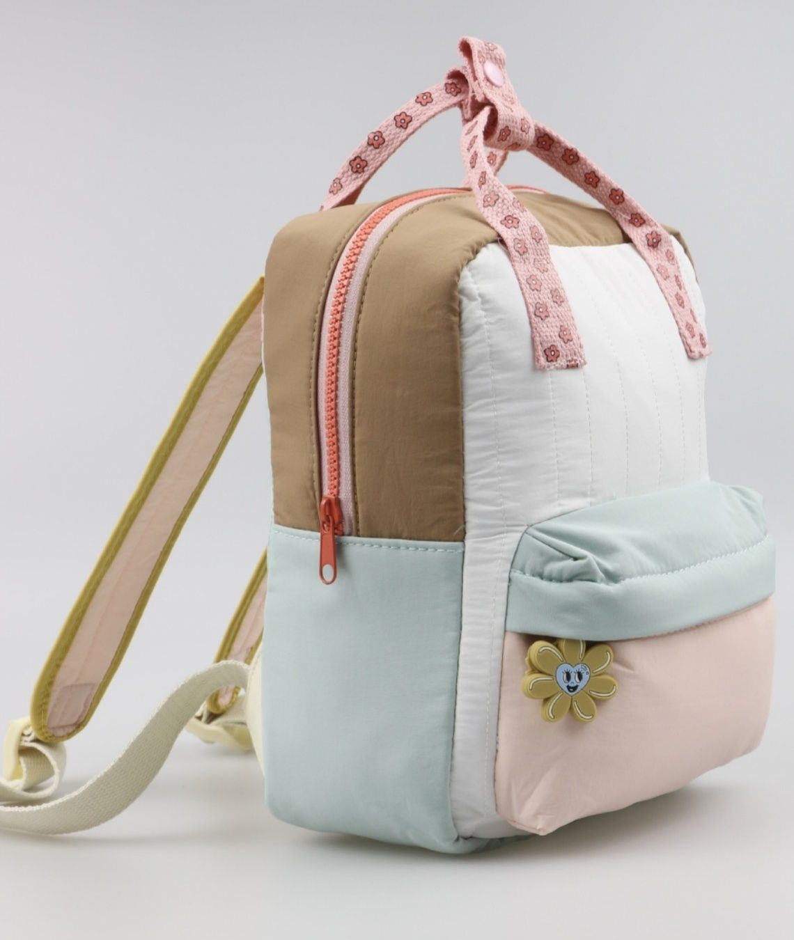 子どもリュック通園花柄ハンドル付き配色ポケット
