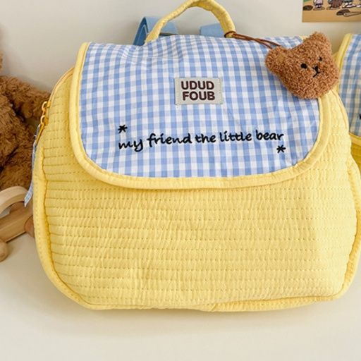 子どもリュック くまのぬいぐるみ付きギンガムチェック　普段使い