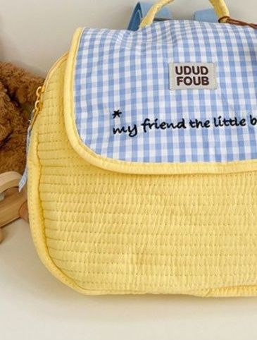 子どもリュック くまのぬいぐるみ付きギンガムチェック　普段使い