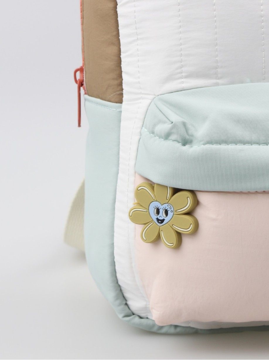 子どもリュック通園花柄ハンドル付き配色ポケット