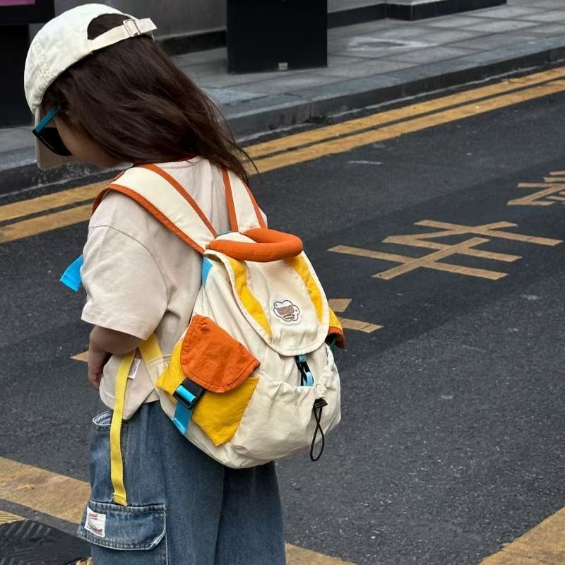 子どもリュック普段使いカラフルパッチワーク丸型ハンドル付き
