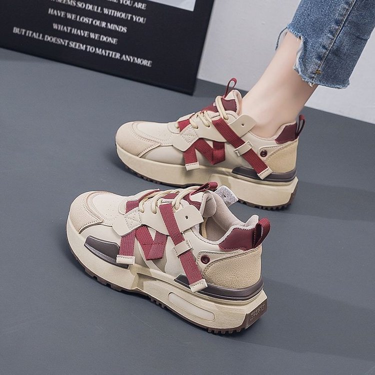 フィットネスシューズ 厚底レトロデザイン軽量クッションランニングシューズ