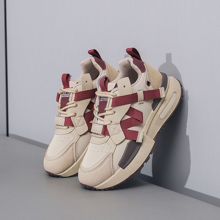 フィットネスシューズ 厚底レトロデザイン軽量クッションランニングシューズ