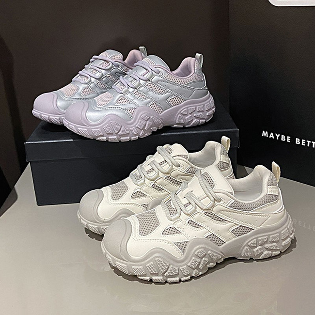 フィットネスシューズ 厚底メッシュ運動靴 レディース ボリュームソール スニーカー