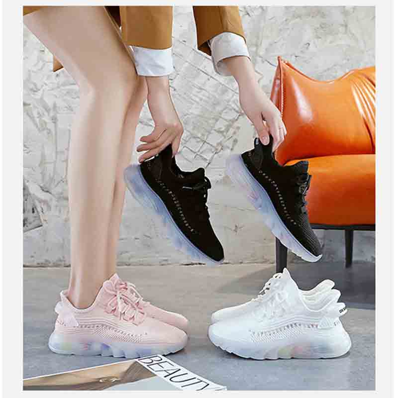 フィットネスシューズ 女性用フィットネス運動靴 厚底四センチソール 黒白桃色