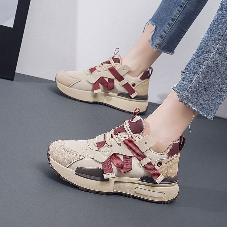 フィットネスシューズ 厚底レトロデザイン軽量クッションランニングシューズ