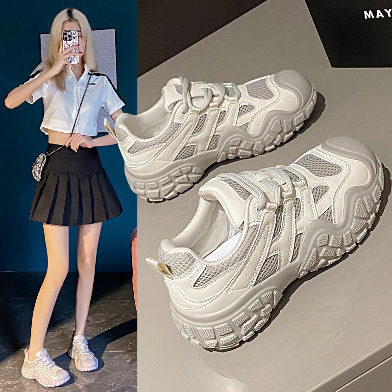 フィットネスシューズ 厚底メッシュ運動靴 レディース ボリュームソール スニーカー