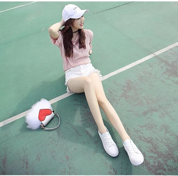 白色メッシュ運動靴 結ばない紐 脚長効果 女性用フィットネスシューズ