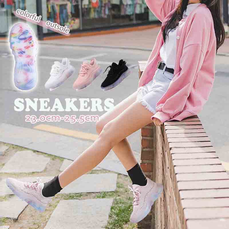 フィットネスシューズ 女性用フィットネス運動靴 厚底四センチソール 黒白桃色