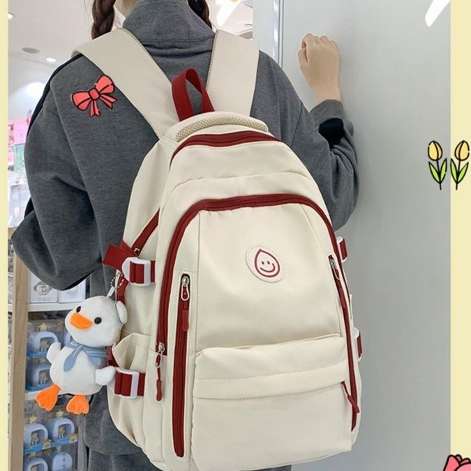 リュックサック アヒルマスコット付きかわいいスマイル通学リュックサック