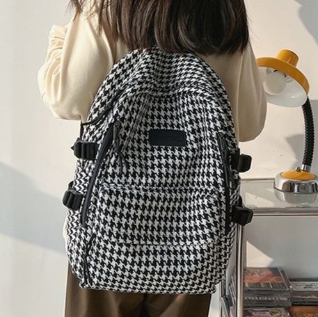 リュックサック 千鳥格子柄おしゃれ通学リュックサック