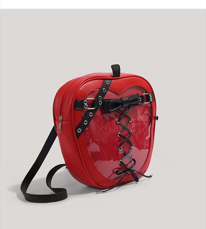 レディースリュック 透明ハート型リュック 編み上げデザイン 普段使い