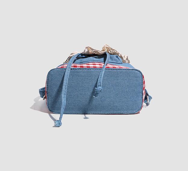 レディースリュック 普段使いに最適  ギンガムチェック  かわいいレース装飾