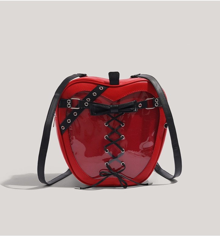 レディースリュック 透明ハート型リュック 編み上げデザイン 普段使い