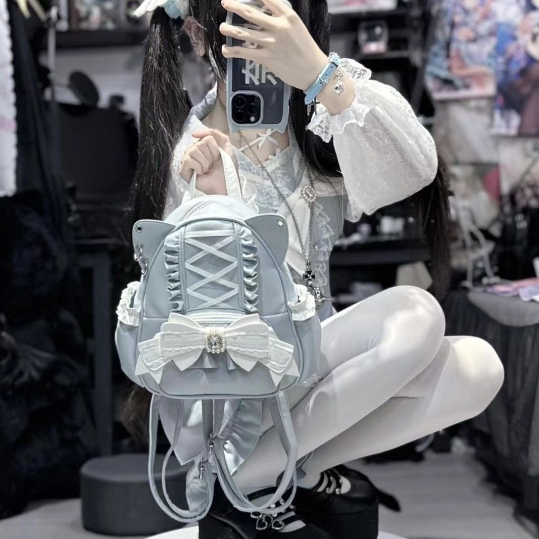 レディースリュック 普段使い リボン装飾 編み上げリュックサック