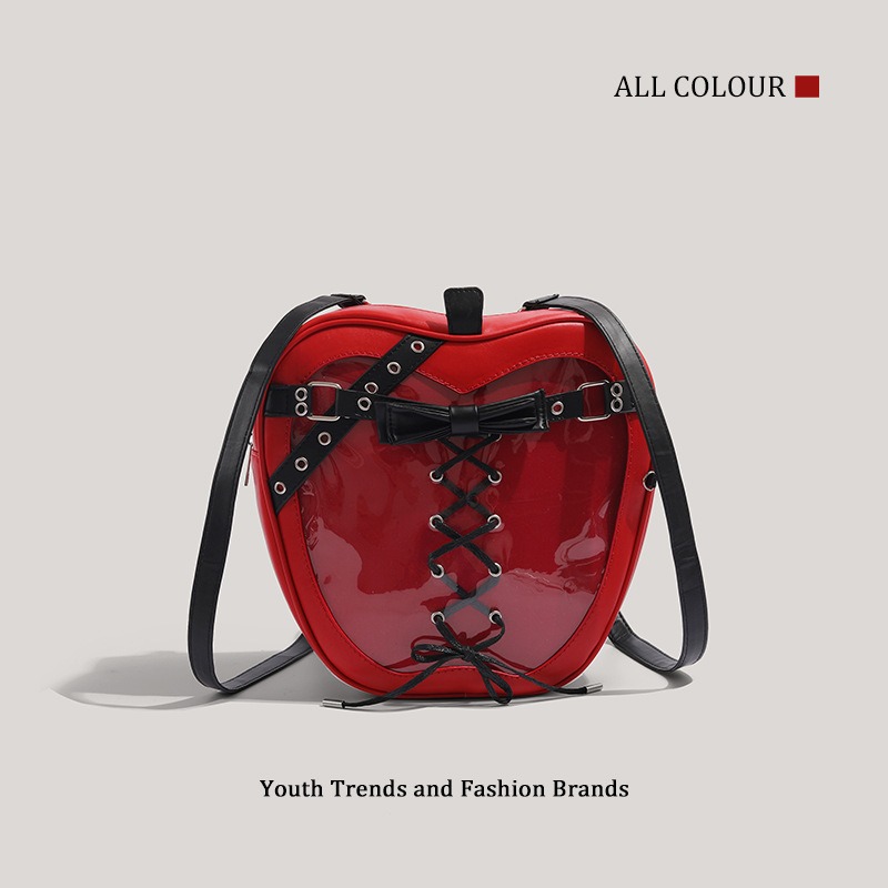 レディースリュック 透明ハート型リュック 編み上げデザイン 普段使い