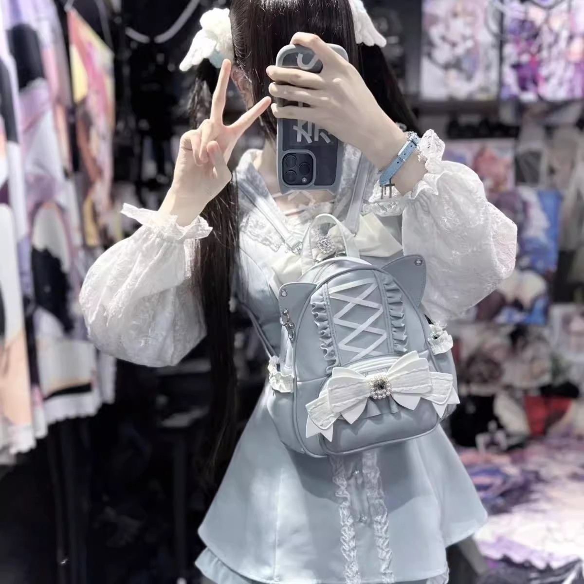 レディースリュック 編み上げリボン付き姫系ミニリュック　普段使い