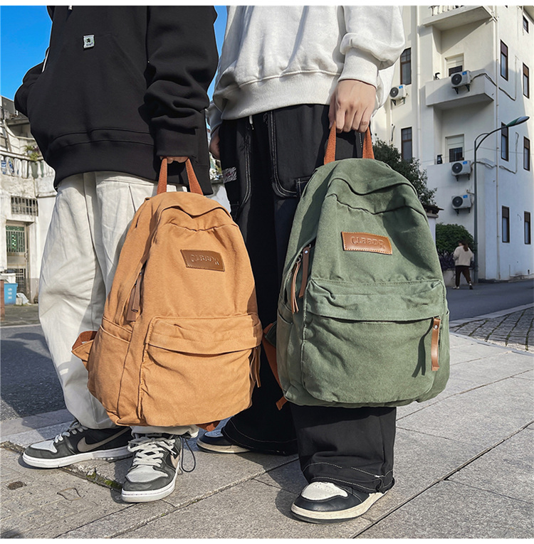 レディースリュック シンプル帆布ポケット付きリュック