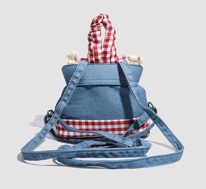 レディースリュック 普段使いに最適  ギンガムチェック  かわいいレース装飾