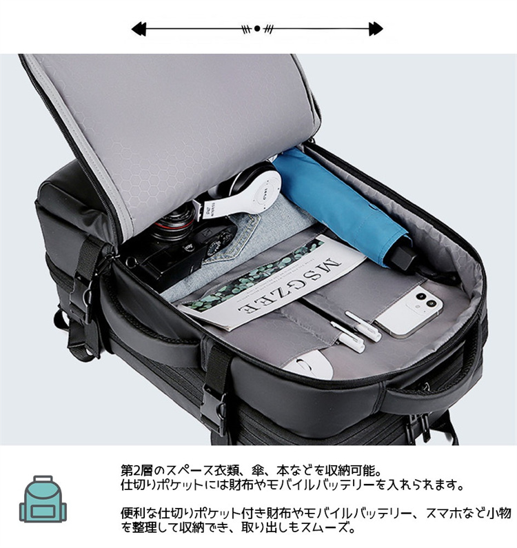 レディースリュック 通勤用防水多機能背負い鞄 充電式大容量拡張型